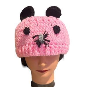 Handmade Pink Crochet Panda-Themed Headband – Cute & Cozy!